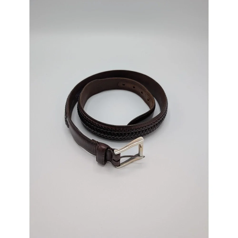 Brighton M21335 Braided Leather Belt Size 34 Brown Full Grain Silver Buckle